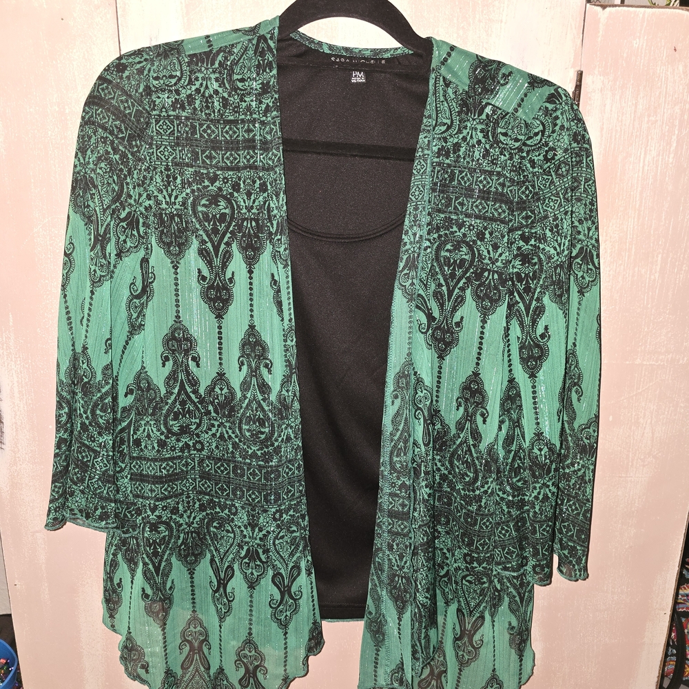 Sara Michelle Teal and Black Patterned Cardigan
